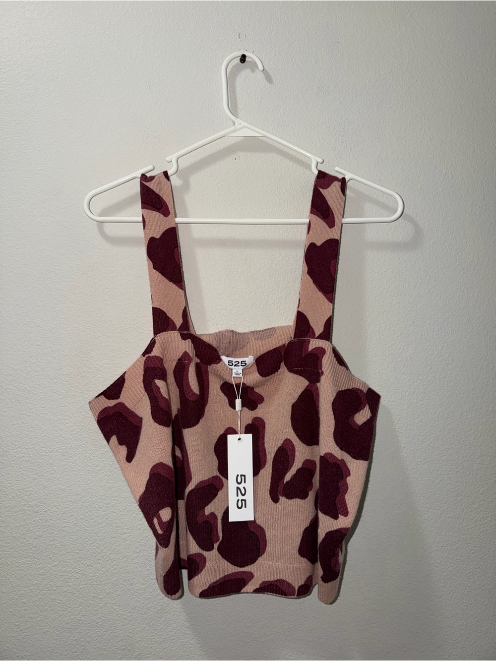 NWT 525 AMERICA Tank Top Leopard Print Adjustable Strap 100% Cashmere Cropped L